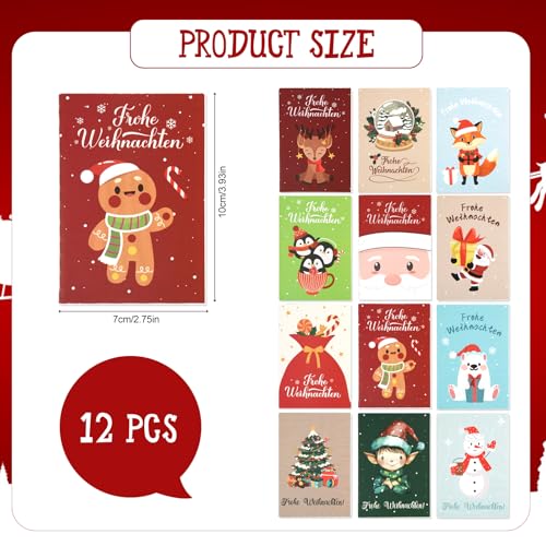Hopton 12 Stück Mini Notizbuch Weihnachten, Kleine Geschenke für Adventskalender Füllung Kinder, 10×7 cm Weihnachts Notizblock Klein, Party Geschenke Bag Fillers für Kollegen, Schüler
