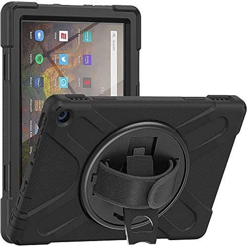 SaharaCase �ی�n���h�X�g���b�v�V���[�Y�P�[�X Amazon Fire HD 10 (2021) Amazon Fire HD 10 Plus (2021) �p [�ϏՌ��o���p�[] �L�b�N�X�^���h ���ȕی� ����~�߃O���b�v - �u���b�N