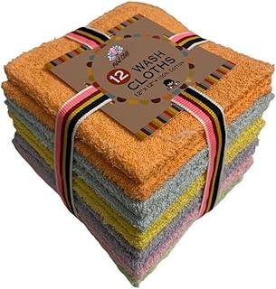 12 Pack, 100% Cotton wash Cloth, Extra Soft, Highly Absorbent, Machine Washable Size 12