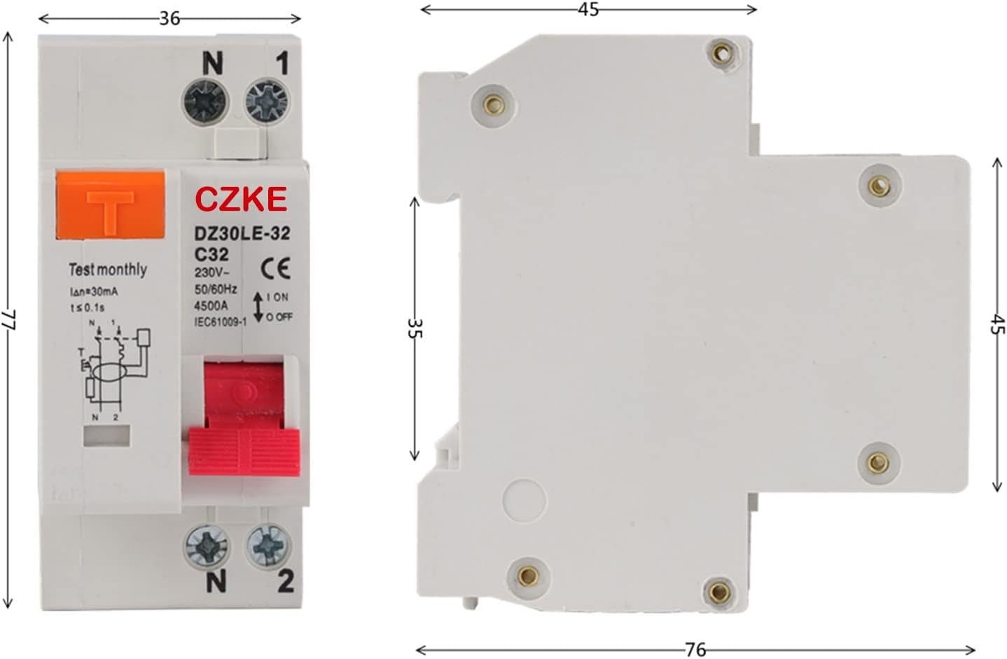 Dimensions of CZKE DZ30LE-32 Circuit Breaker