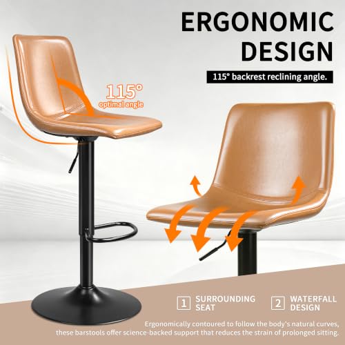 Image of Waleaf Adjustable Bar Stools Set of 4, Modern Faux Leather Swivel Barstools
