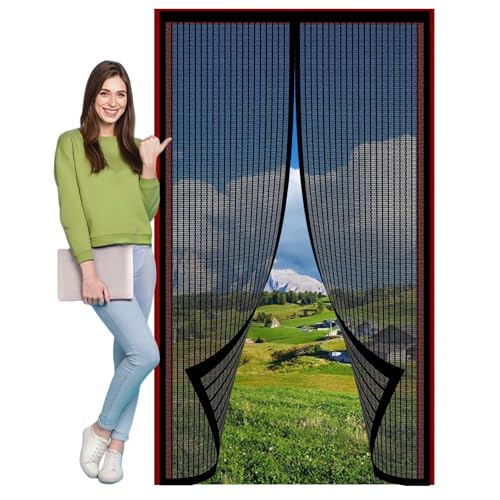 マグネット開閉式 網戸 87 x 240 cm カーテン自動で閉まる出入り楽々自動でまる蚊帳虫よけマグネット式ベランダテラス用, ブラック
