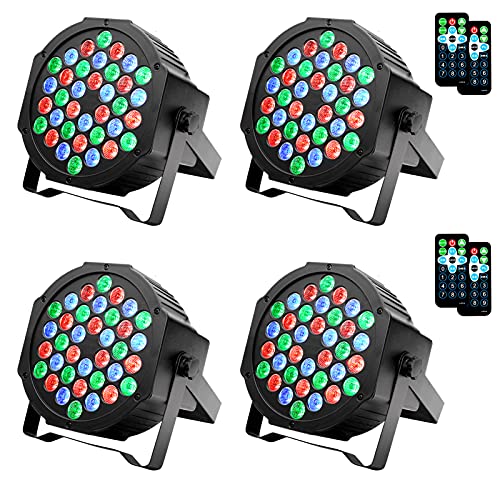 Dj Lights, 4 Pack 36 LED Par Lights Stage Lights with Sound Activated Remote Control & DMX Control, Stage Lighting Uplights for Wedding Club Music Show Christmas Holiday Party Lighting