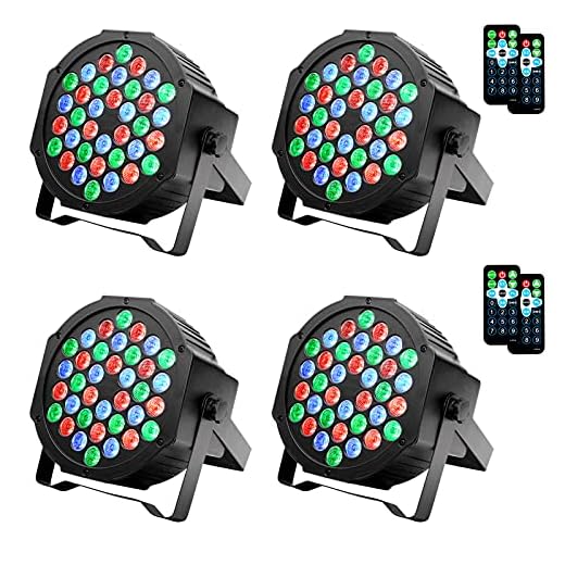 LUNSY 36LED Stage Lights, RGB DJ Par Can Party Lighting, Uplighting Indoor for Wedding, Remote and DMX Control, Sound Activated- 4 Pack