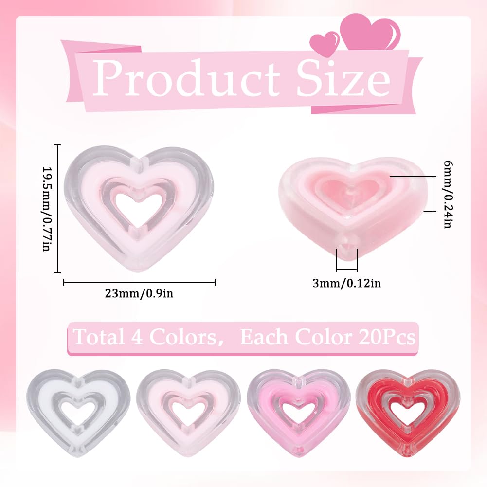 SUNNYCLUE 80Pcs 4 Colors Bead in Bead Hearts Acrylic Heart Beads Bulk Valentine's Day Pink Hollow Love Shaped Loose Bead for Jewellery Making Bracelets Necklaces Father's Day Mother's Day DIY Crafts - Image 2