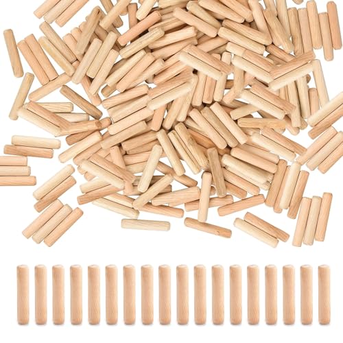 Wood Dowels, 300Pcs Wooden Dowel Pins 6mm x 30mm Wood Twill Fluted Dowels Plug for Furniture Woodwork Craft Project
