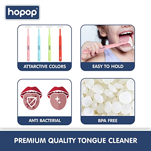 Image of Hopop Tongue Cleaner for Baby | Tender Baby Oral Cleaner Toothbrush with Silicone Scraper | Suitable from 6+ Months | 100% Safe Kids Tongue Cleaner | Pack of 2 | Pink & Green