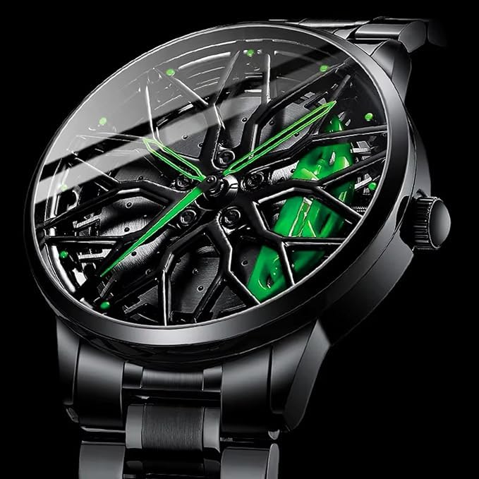 Image of Men's Sport Quartz Watch Car Wheel Multicolour Dial Wheel Dial 360 Rotating Casual Fashion Stainless Steel Alloy Mens &Boy's Luxury Metal Gift Creative Watch
