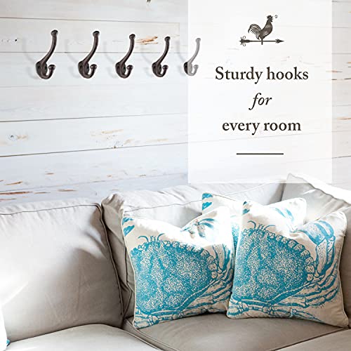 Rustic Cast Iron Coat Hooks (5 Pack) Wall Mounted Farmhouse Decorative Wall Hooks, Vintage Hooks For Hanging Coats, Bags, Hats, Towels (Rustic Dark Brown And Black Patina, Includes Hardware) #TOP3