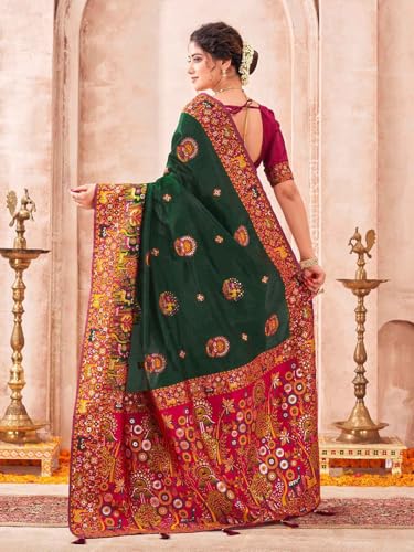 Image of SIRIL Women's Silk Weaving Patola Saree with Unstitched Blouse Piece
