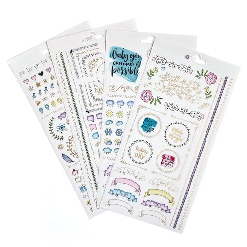 Paper House Productions Planner Sticker Pack of 4 Sticker Sheets for Planners, Journaling and Crafting - Event Flags, Goals & Inspirations