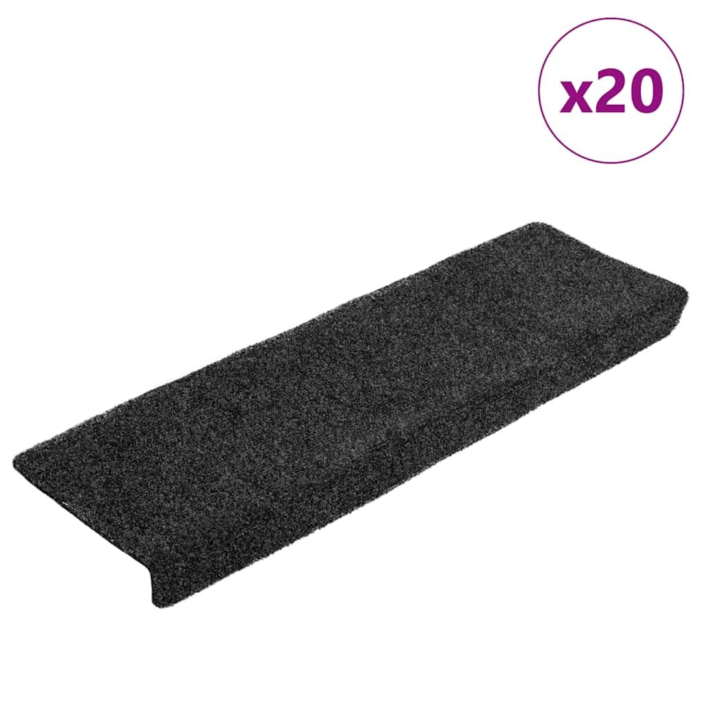 Tapis d'escalier Autocollants, 20 pièces, 65 x 21 x 4 cm, Gris, Bord rectangulaire Marchettes d'escalier, Moquette Escalier de sécurité d'intérieur Antidérapant pour Aînés