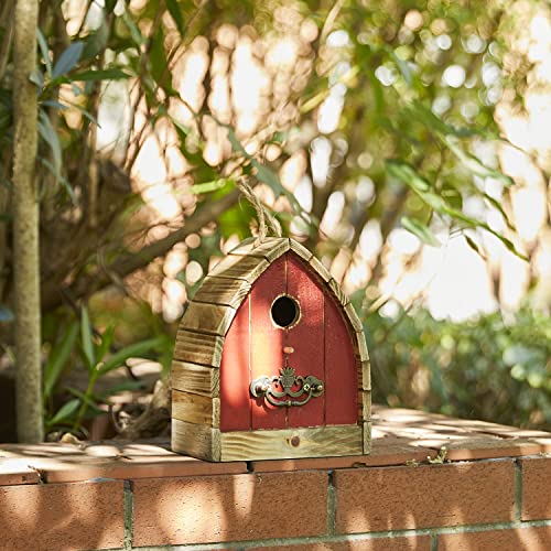 Glitzhome 8.5" H Washed Red Distressed Solid Wood Birdhouse Garden Hanging Bird House For Outdoors #TOP3