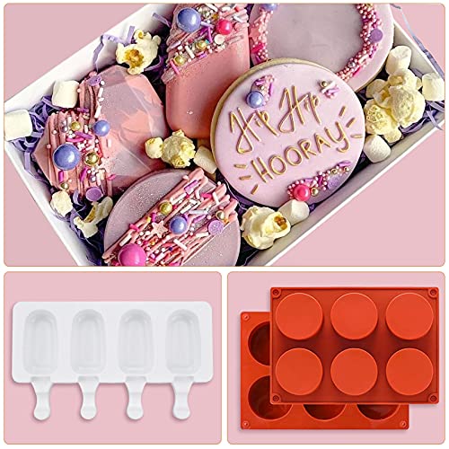 Qefuna Heart Shaped Chocolate Mold Set Includes Chocolate Heart Mold,Round Cylinder Candy Mold,Cavities Heart Mold,Piping Bag,Wood Hammer,Chocolate Bomb Mold,Diamond Heart Mousse Cake Mold Tray #TOP4