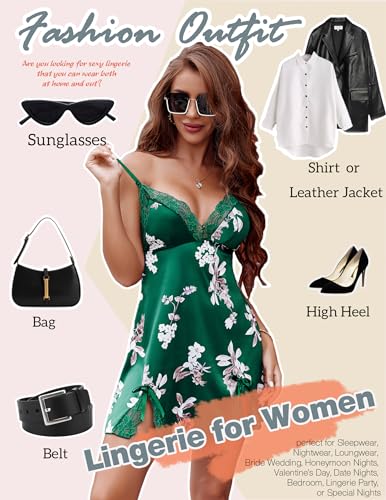 Image of ADOME Lingerie for Women Lace Chemise Nightgown Satin Babydoll Dress Silk Slip Nightwear S-XXL