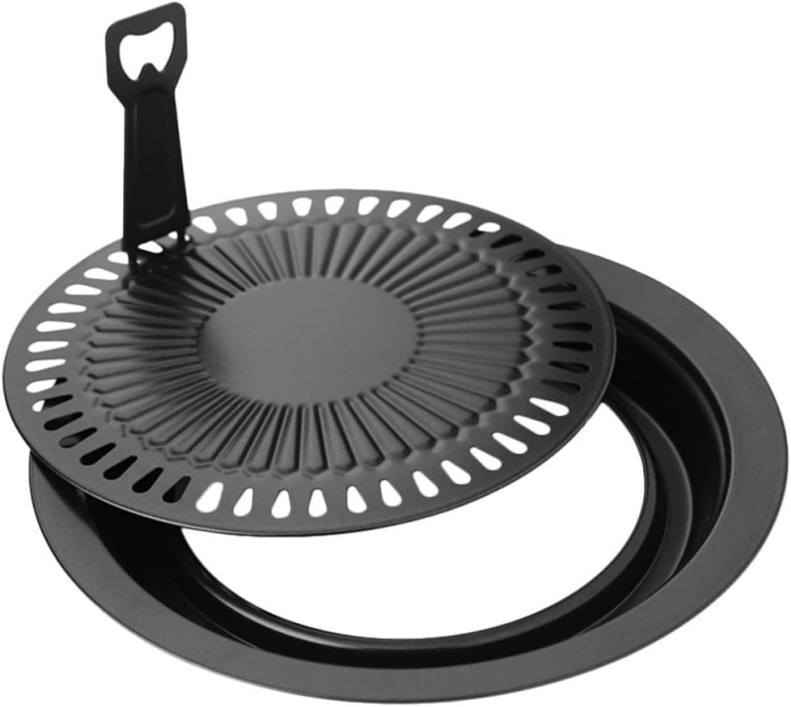 Non Stick Grill Pan Barbecue Tray Stainless Steel Black Large Capacity