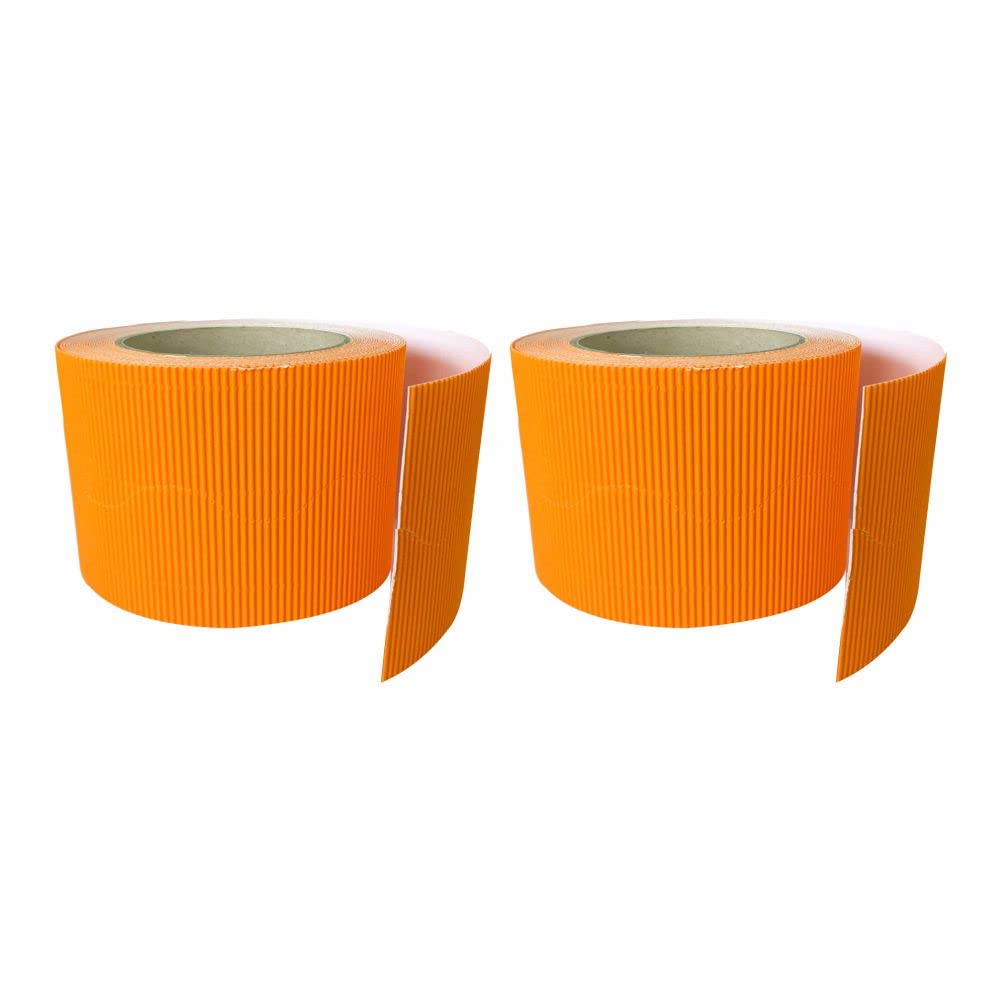 3 Ace Crafts (Pack of 2) Corrugated Display Borders Roll (Orange) Size 57mm x 15m - School Classroom Decoration, Bulletin Boards & Crown Making Crafts, Scalloped Edge Border Rolls Fade Resistant — image 1