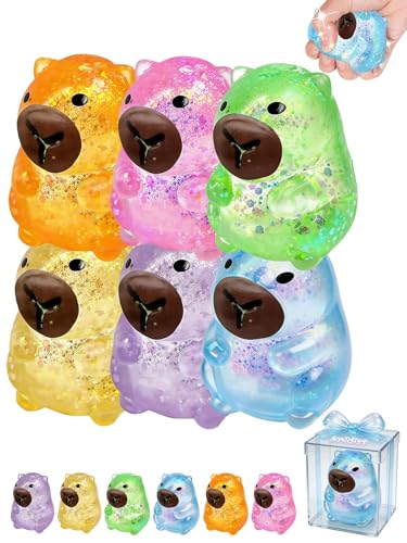 Capybara Squishy Glitter Animal Squeeze Balls Cute Capybara Stress Ball Anxiety Relief Slow Rise Adult Sensory Fidget Tool Gift Sparkling Desk Decor Collectibles Decompression Dough(6pcs Set)