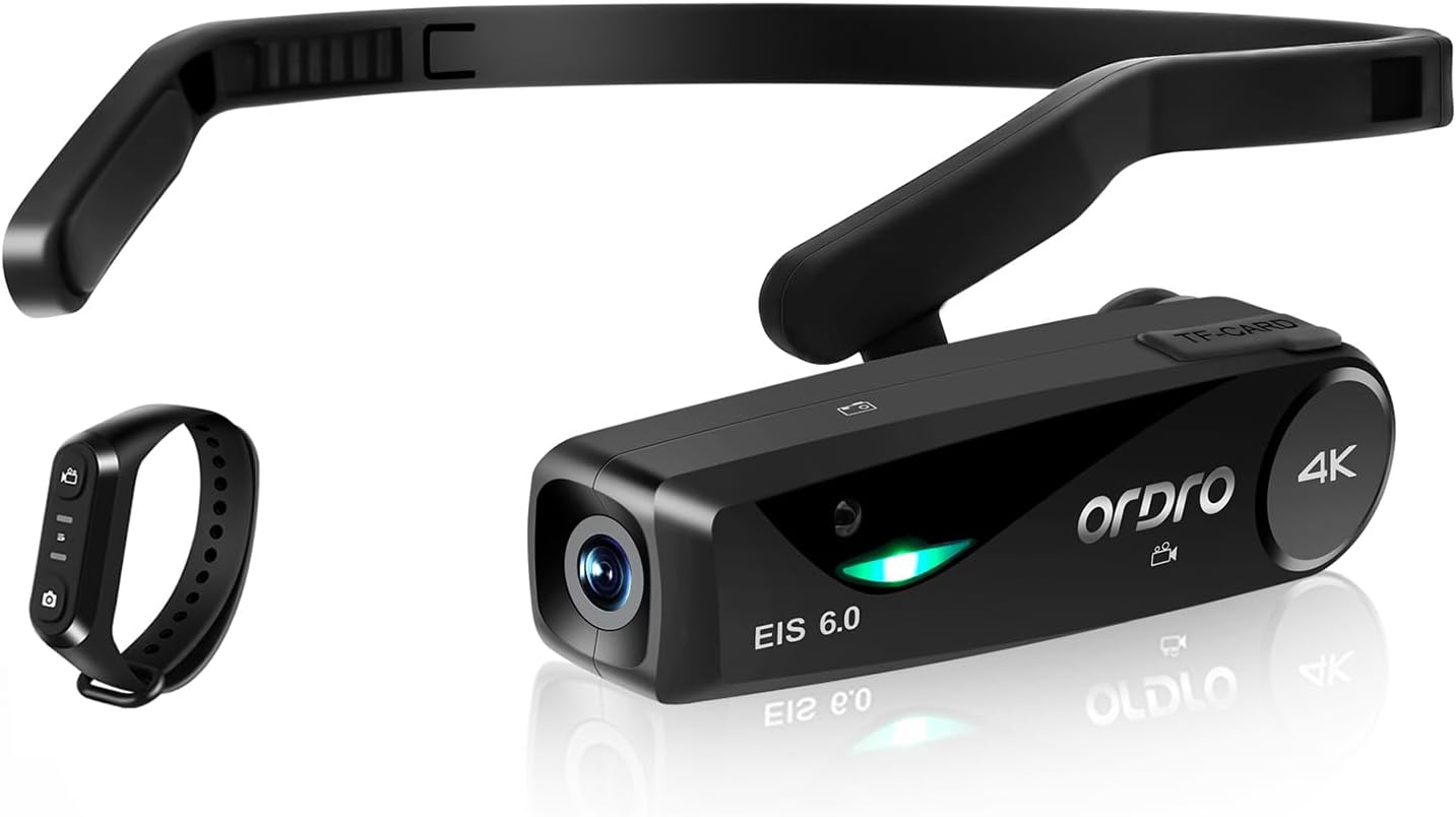 ORDRO EP6 Plus 4K Head Mounted Camera Hands Free Lightweight Mini Wearable Camcorder with Remote Control