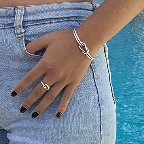 Handmade Sterling Silver Knot Cuff Bracelet, Minimalist Rustic Simple two Silver Wires Reef Knot, Friendship Love Bracelet, Adjustable Cuff, Gift for Her or Him3