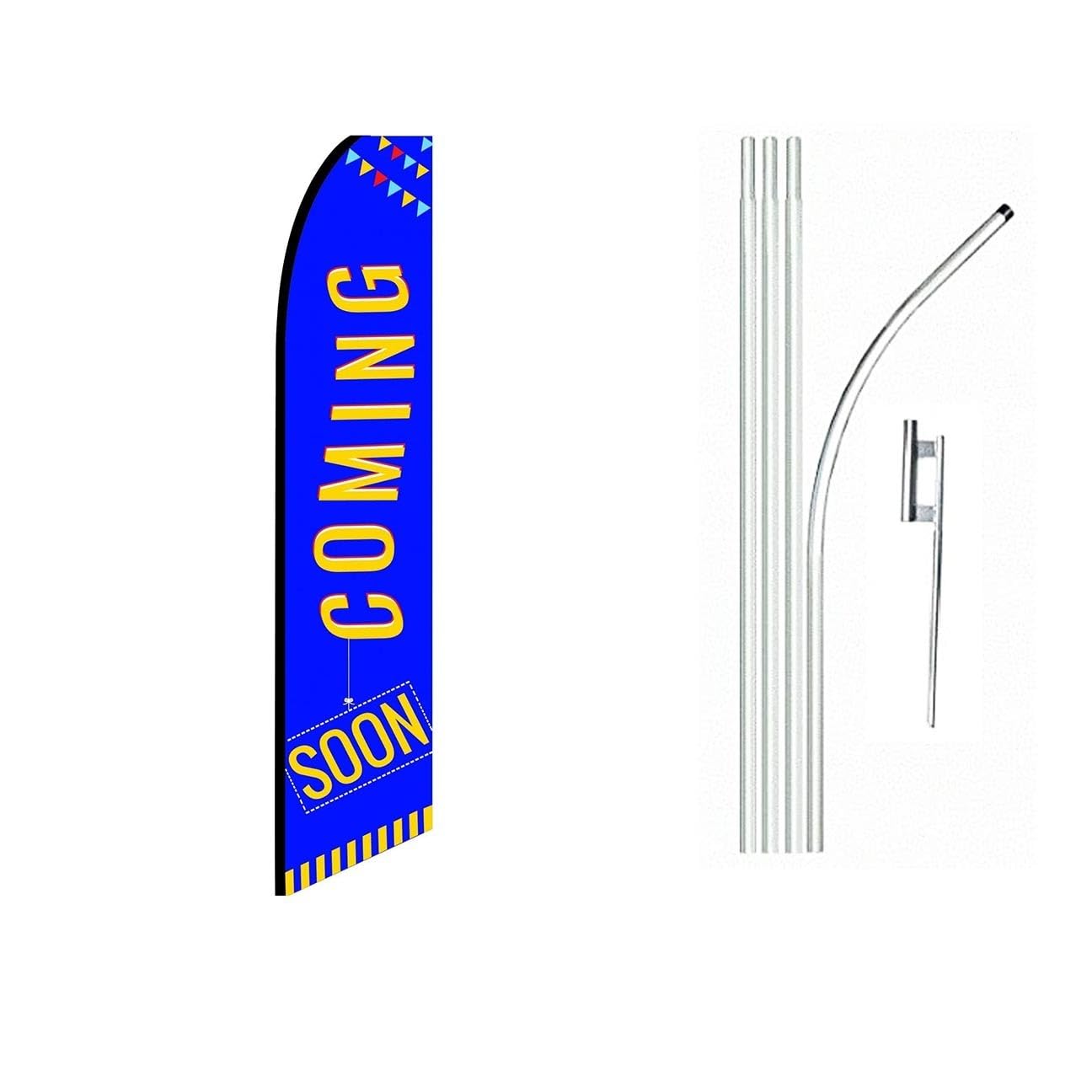 Coming Soon Blue Feather Flag | 3ft W x 11.5ft H | Durable Super-Knit Polyester with Aluminum Flagpole and Ground Spike | Outdoor Advertising Banner