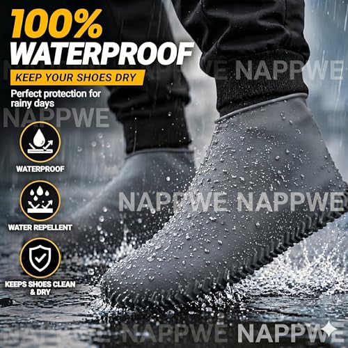 Image of Shoe Cover for Rain Waterproof, Silicone Shoe Covers Waterproof Reusable, Non Slip Rain Shoe Covers for Men Women Kids, Waterproof Shoe Covers for Rain (Grey, Medium)
