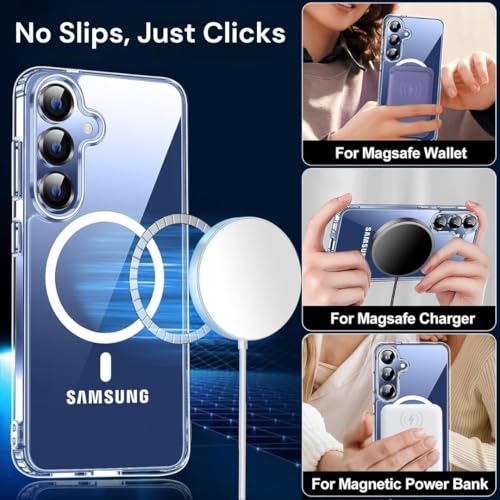 Image of Back Cover Case + Tempered Glass for Samsung Galaxy S25 5G | Mag-Safe Compatible | Transparent Mobile Phone Back Cover Case for Samsung Galaxy S 25 | Samsung S 25 5G TPU Transparent Case