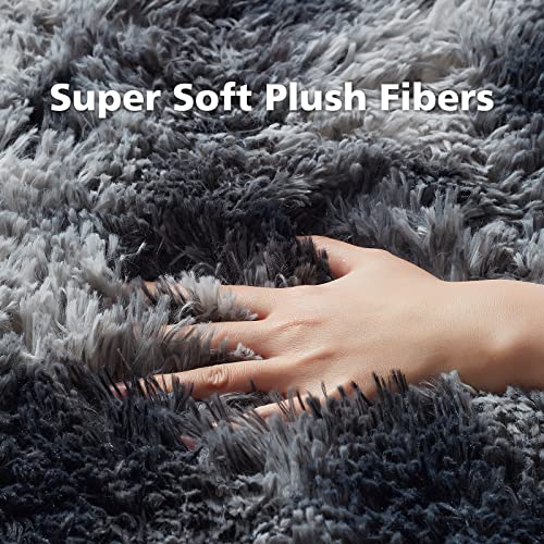 Ophanie Rugs For Bedroom, Machine Washable Fluffy Shaggy Soft Area Rug, Non-Slip Indoor Floor Carpet For Living Room, Kids Boys Teen Dorm Home Decor Aesthetic, Nursery, 4 X 5.3 Feet Black And Grey #TOP5