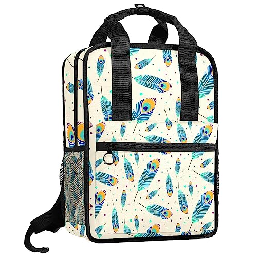 Sac à dos pour garçons style plumes de paon - Cartable pour filles multicolore à bretelles
