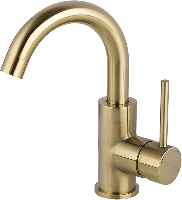 Basin Mixer Taps, GAPPO Bathroom Vanity Sink Bar Tap Single Handle 360 Degree Swivel Small Kitchen Sink Mixer Tap, Brushed Gold