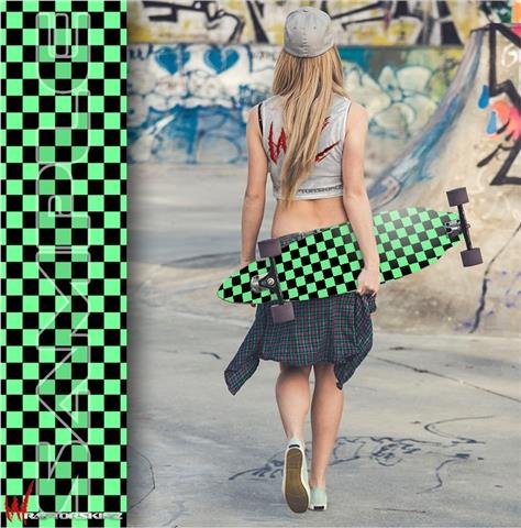 Checkers Green - Decal Style Vinyl Wrap Skin fits Longboard Skateboards up to 10