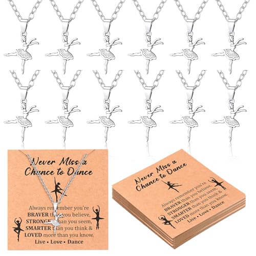Tondiamo 12 Pcs Ballerina Ballet Musical Note Necklaces Gifts with Inspirational Card 3D Ballet Pendant Necklaces for Dancing/Music Competition Recital Gift for Dancer Team Jewelry Favor