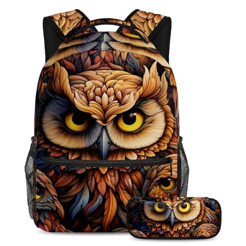 Cartables de grande capacité et trousse ergonomiques à motif hibou pour ranger tout le matériel