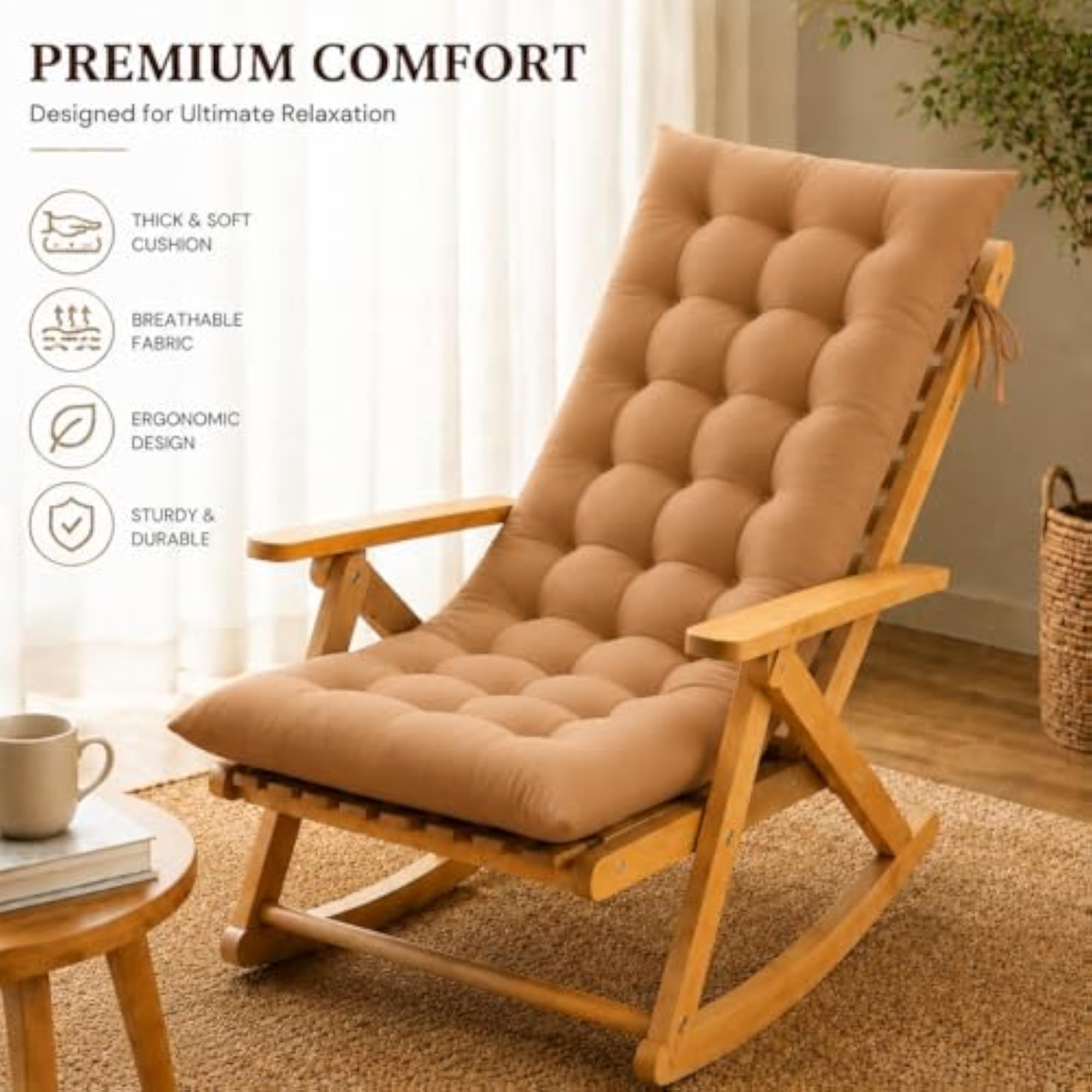 Rocking Chair Cushion with Backrest and Seat Pad