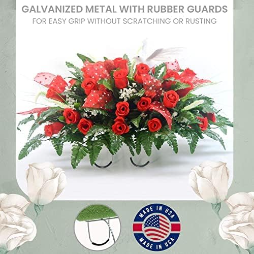 2 Pack 12 Inch Wire Headstone Saddle with Foam Attached Plus! 24 Sprays Green Leather Fern Artificial Silk Leaves 16" Made in The USA