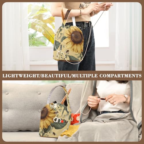 Image of Tatenale Crochet Bag Yarn Bag Knitting Project Bag with Pockets and Handle Portable Yarn Storage Organizer Tangle Free 8.3x11 InchYellow Sunflowers and Daisies09