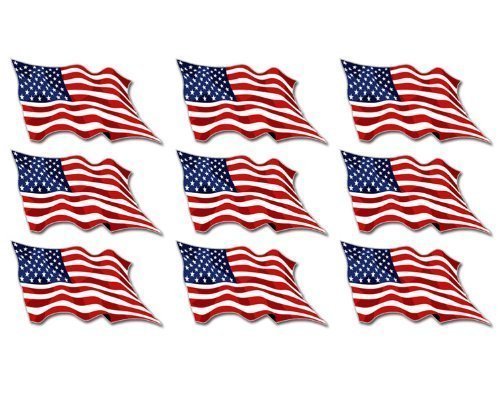 Sheet of 9: USA Waving Flag Sticker Decal ICS (American us Scrapbook Decals) Size: 1 x 2 inch