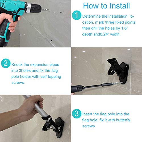 Haoridul Flag Pole Holder Mounting Bracket, 2 Position House Flag Pole Bracket, Heavy Duty Aluminum Mount - Stainless Steel Kit - Strong And Rust Proof - 1" Inner Diameter (Shiny Black-1Pack) #TOP6