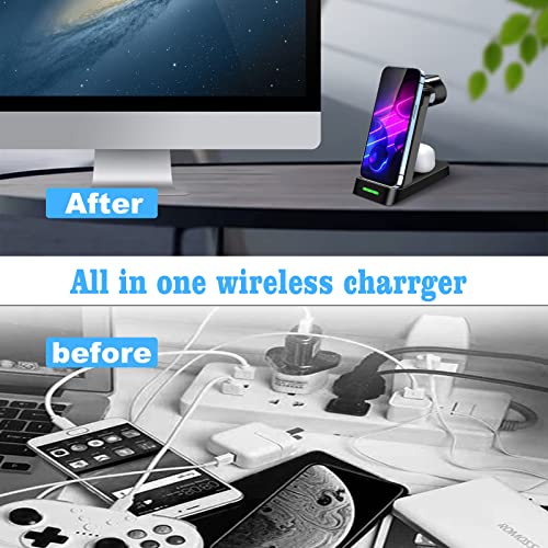 Charging Station For Iphone Multiple Devices, 3 In 1 Wireless Charging Dock Stand Compatible With Apple Watch Series 8 7 6 Se 5 4 3 2 & Iphone 14 13 12 11 Pro Max Xs Xr 8 7 Plus Airpods With Adapter #TOP4