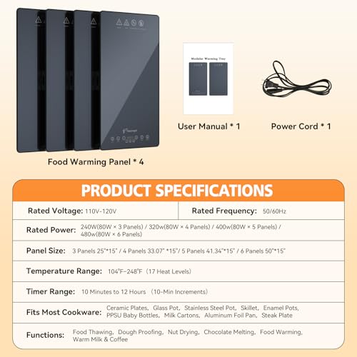 Yazzropt 33" x 15" Food Warmers for Parties Buffet, 4-in-1 Electric Warming Trays for Buffets Party, Glass Food Warming Mat with 17 Heat Levels & 12H Timer for Family Dinners Catering Gatherings by Yazzropt - Used condition - Image 9