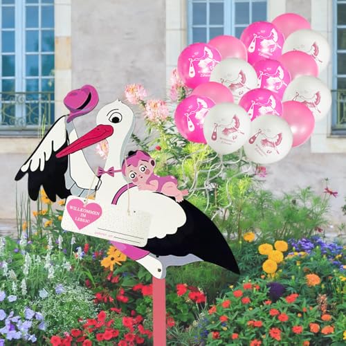 HuaMuDM Cigogne à Clapette pour Naissance Bébé,Grande Cigogne en Bois 89 CM de Haut,Cigogne de Naissance pour l'extérieur,Cigogne en Bois pour la Naissance et l'extérieur,Idée Cadeau Naissance (A)