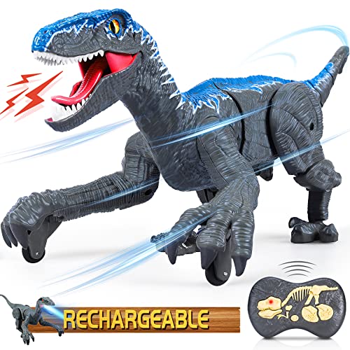 Cuku Remote Control Dinosaur For Kids Boys,2.4G Electronic Rc Toys Velociraptor With 3D Eye Shaking Head&Roaring Sounds,Toys For 5 6 7 8 Year Old Gifts #TOP6
