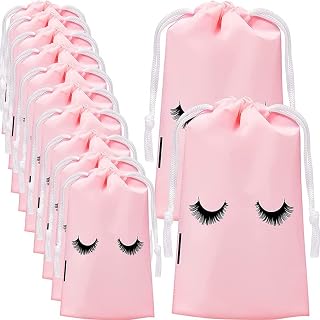 SINGOMON 100PCS Small Unicorn Eyelash Plastic Bags Pink Gift Bags Candy Bags Drawstring Bags Makeup Bags for Women Girls Makeup Jewelry Candy Gift Sample Supplies(4x6Inch)