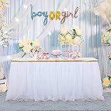 HB HBB MAGIC 9 ft White Table Skirt with Gold Sequin Tulle Table Skirt for Bridal Shower Wedding Bab