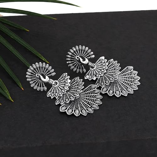 Image of Fashion Frill Earring For Women Floral Silver Oxidised Small Earring For Women And Girls Pair Of 12