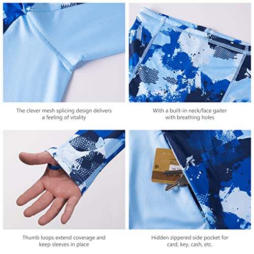 Image of BASSDASH Men's UPF 50+ Fishing Hiking Camo Hoodie Shirt with Face Mask Lightweight Neck Gaiter Long Sleeve
