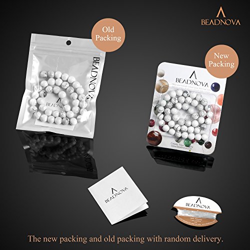 Image of BEADNOVA Natural White Howlite Beads Natural Crystal Beads Stone Gemstone Round Loose Energy Healing Beads with Free Crystal Stretch Cord for Jewelry Making (8mm, 45-48pcs)