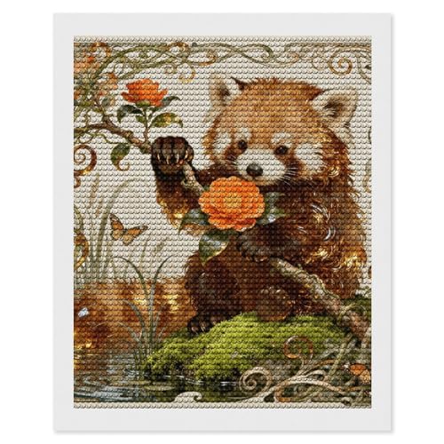 Peinture diamant panda rouge pour créer une décoration murale zen de salon