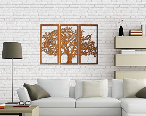 Skyline Workshop Tree Of Life Cherry - 3 Panel Wood Wall Art - Beautiful Living Room Decor - Stunning Modern Art - Made In The Usa #TOP2