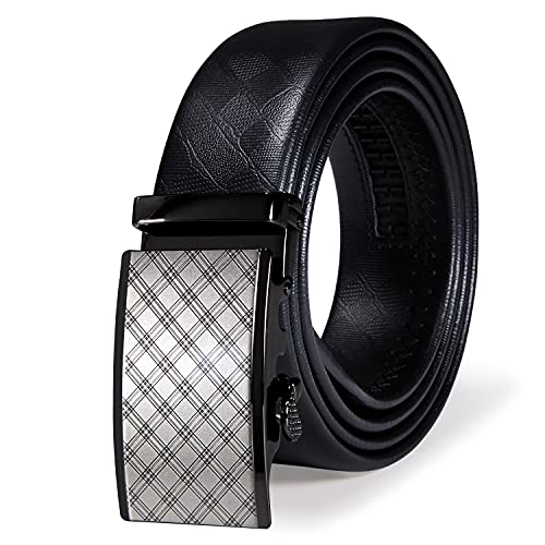Dubulle Men's Business Ratchet Belt Silver Black Plaid Design Automatic ...